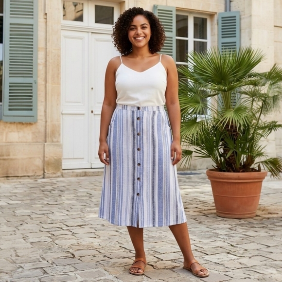 St. John's Bay Dresses & Skirts - St. John's Bay Women's Chambray Midi Maxi Skirt 2X Button Front Cotton Linen